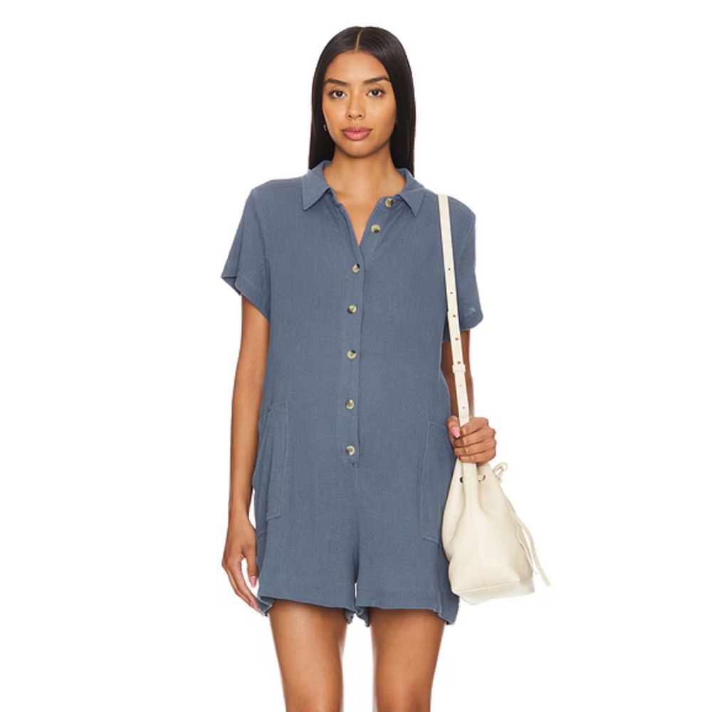HATCH Collection Lenora Romper in Charcoal / Slate Blue, Size Small